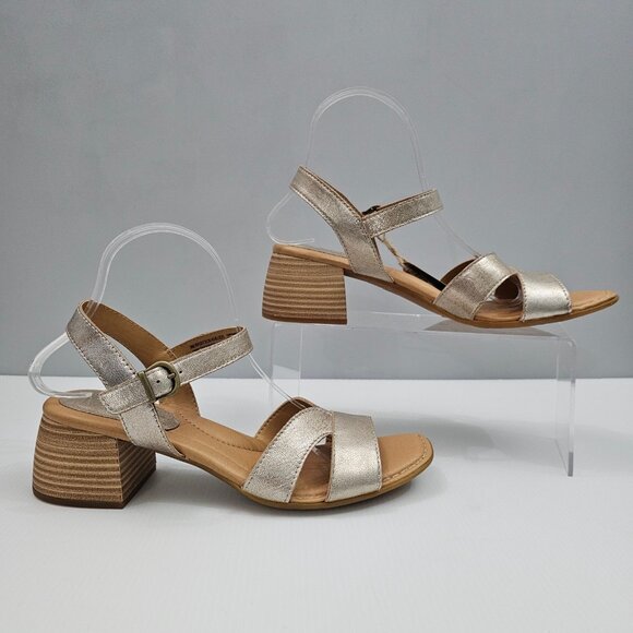 NEW Born Sadie Sandal Womens 9 Gold Metallic Leather Block Heel Ankle Strap - Picture 3 of 14